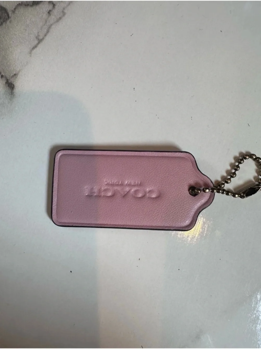 Coach Pink Leather Tag with Gold Ball Chain
